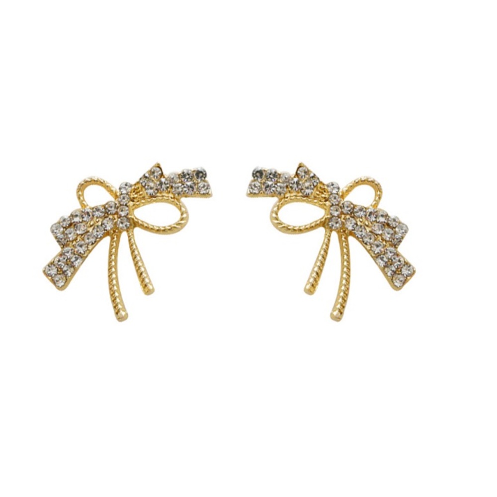 Gorgeous Bow & Crystals Gold-plated Earrings Accessories Jewelry